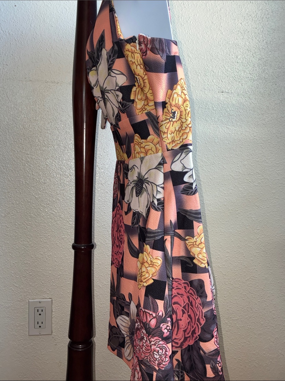 Floral Peach & Black Tie-Front Romper Shorts - Picture 6 of 14